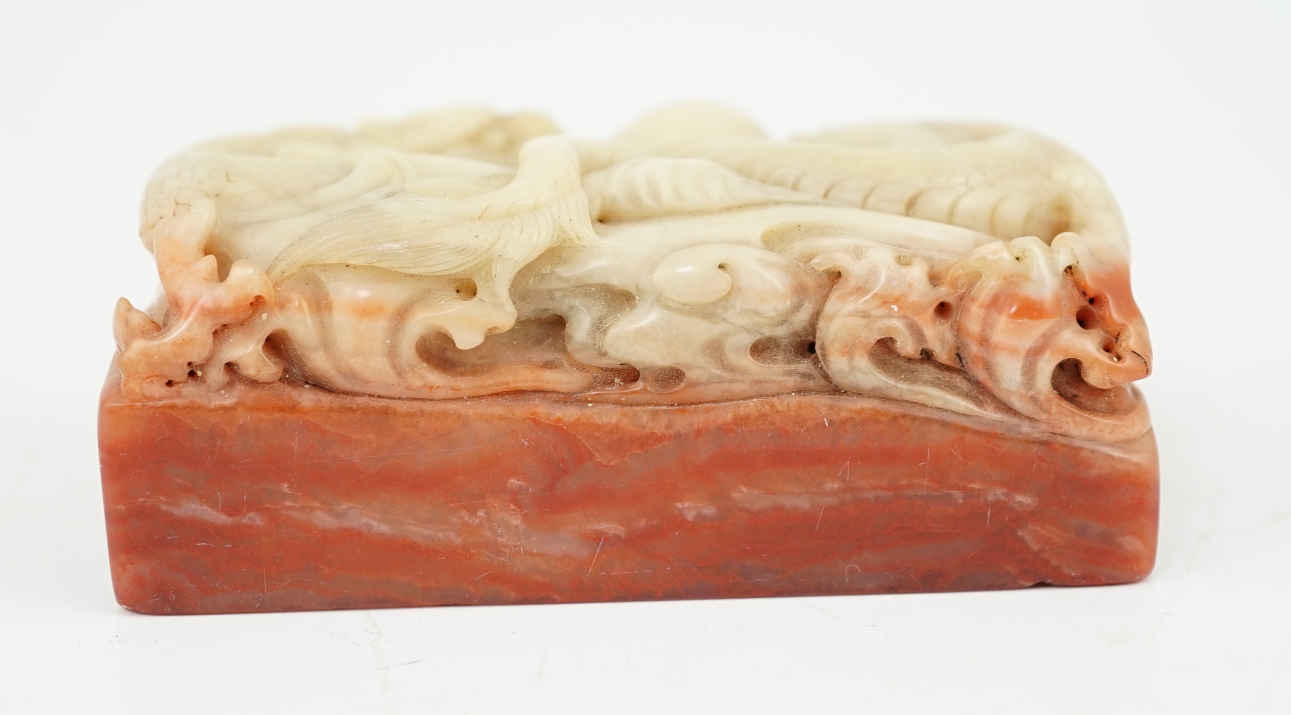 A Chinese 'dragon' soapstone inscribed seal